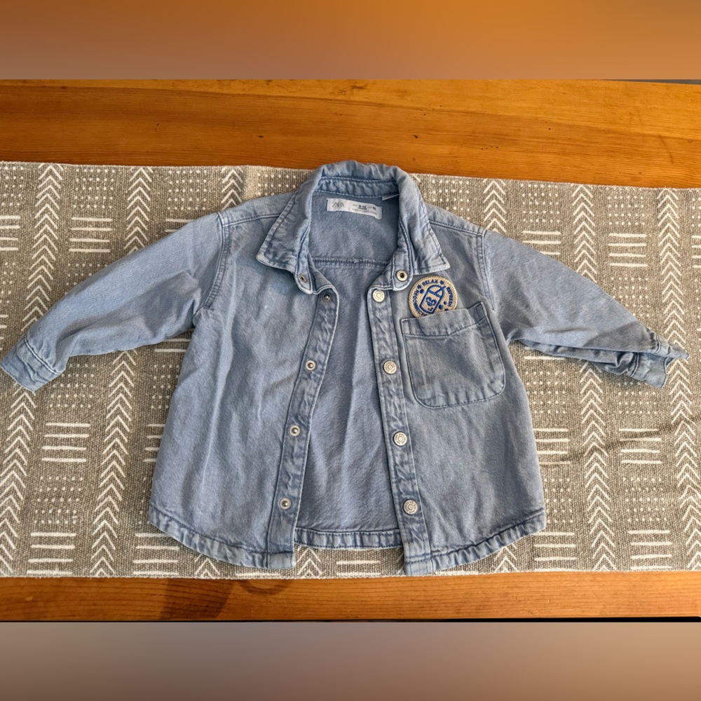 Zara Light Blue Denim Overalls Top with Patch